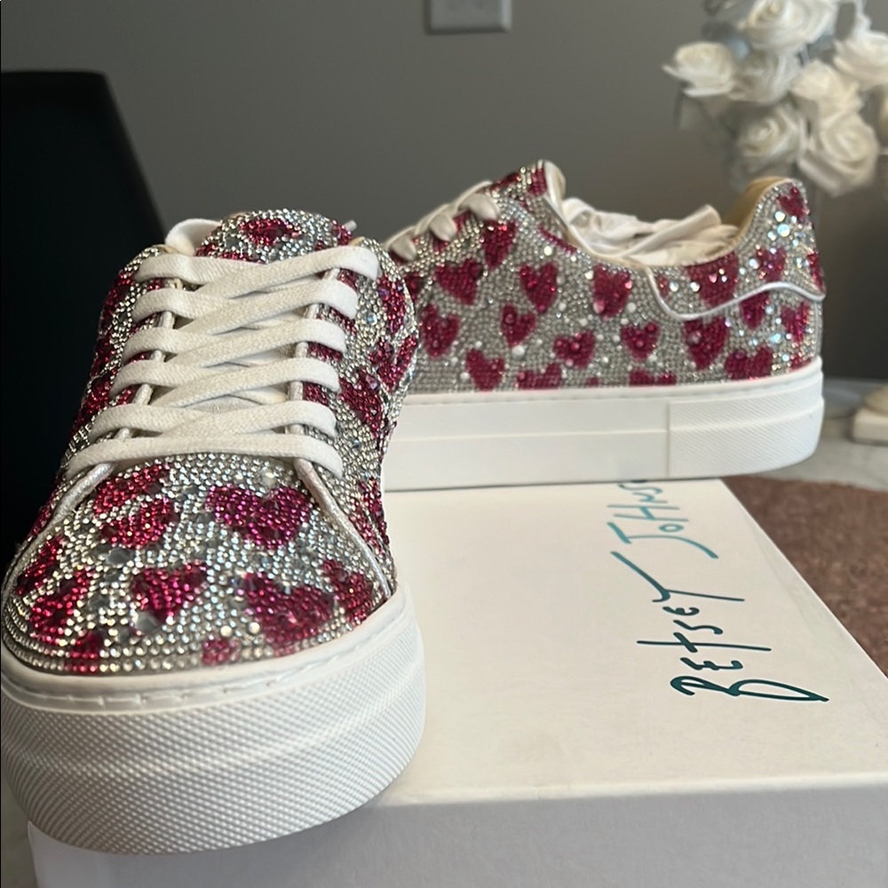 Betsey Johnson Women's Heart Sneakers - Silver and Pink